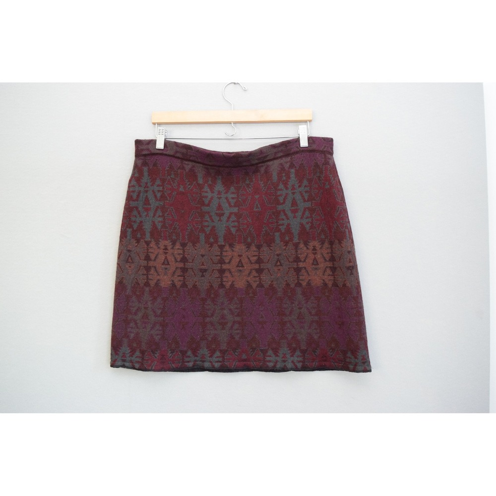 Peruvian Connection Knit Skirt XL Burgundy Wool Silk Geometric A-Line Women Boho